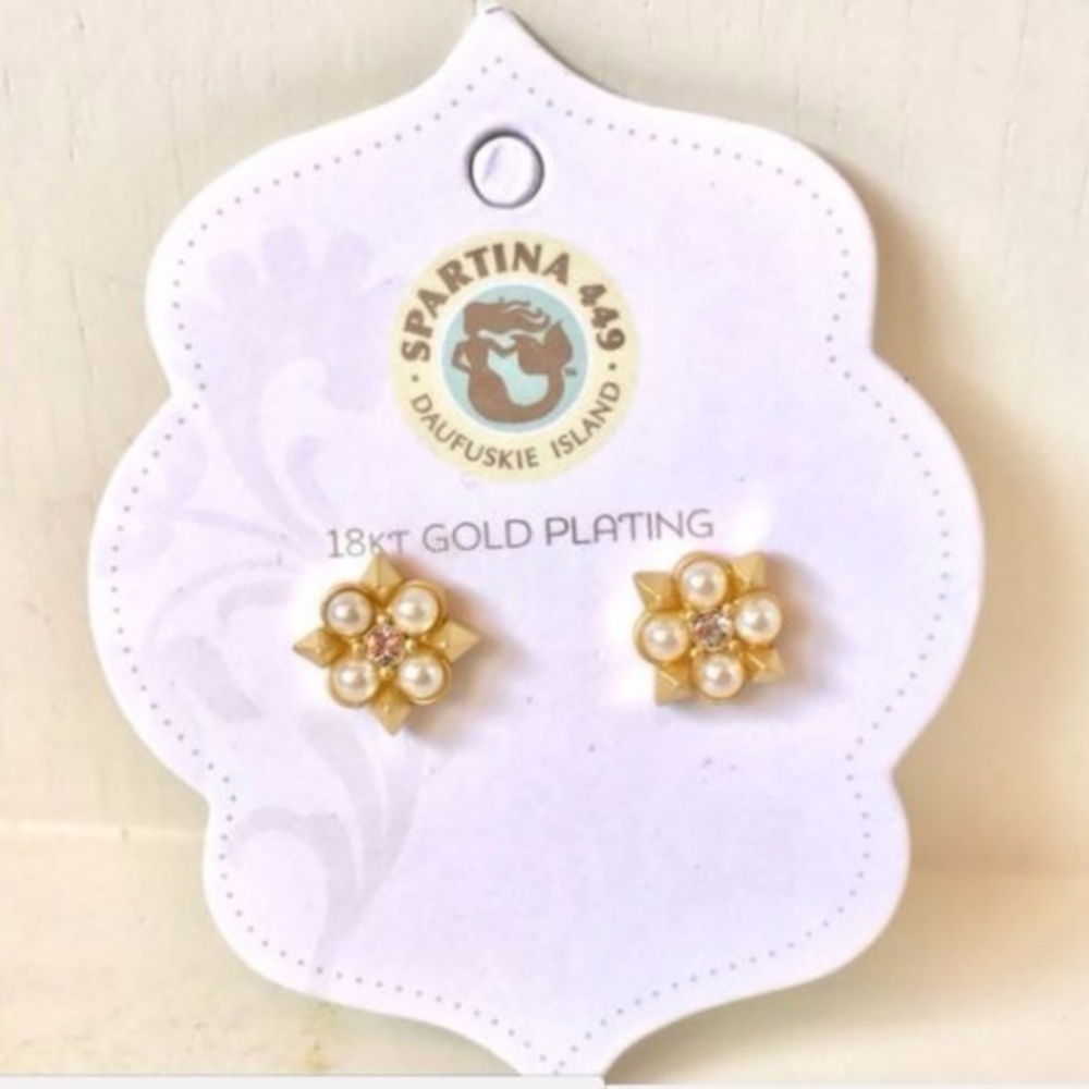 NWT Spartina 449 Gold, Pearl & CZ Studs